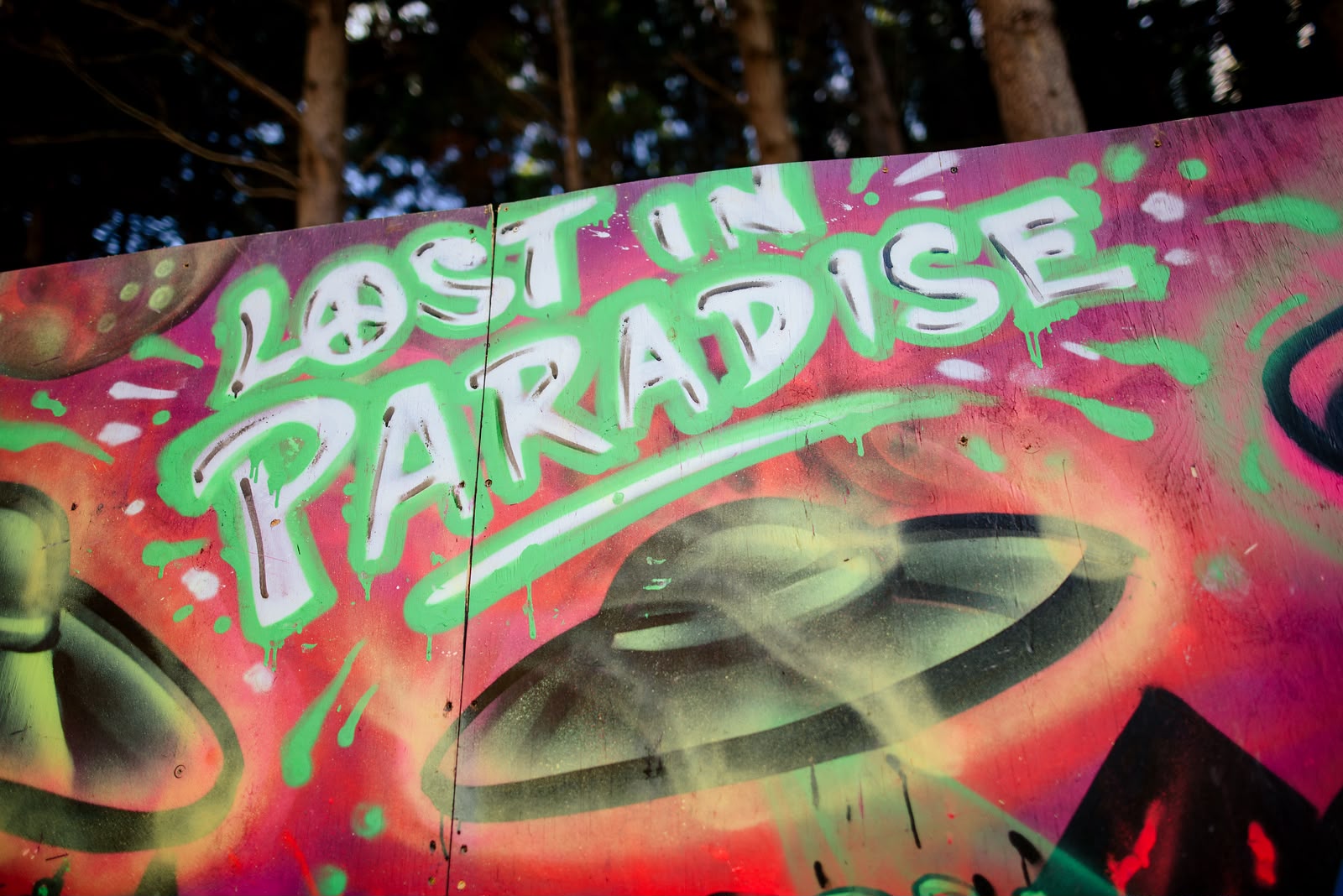 Lost in Paradise painted festival sign